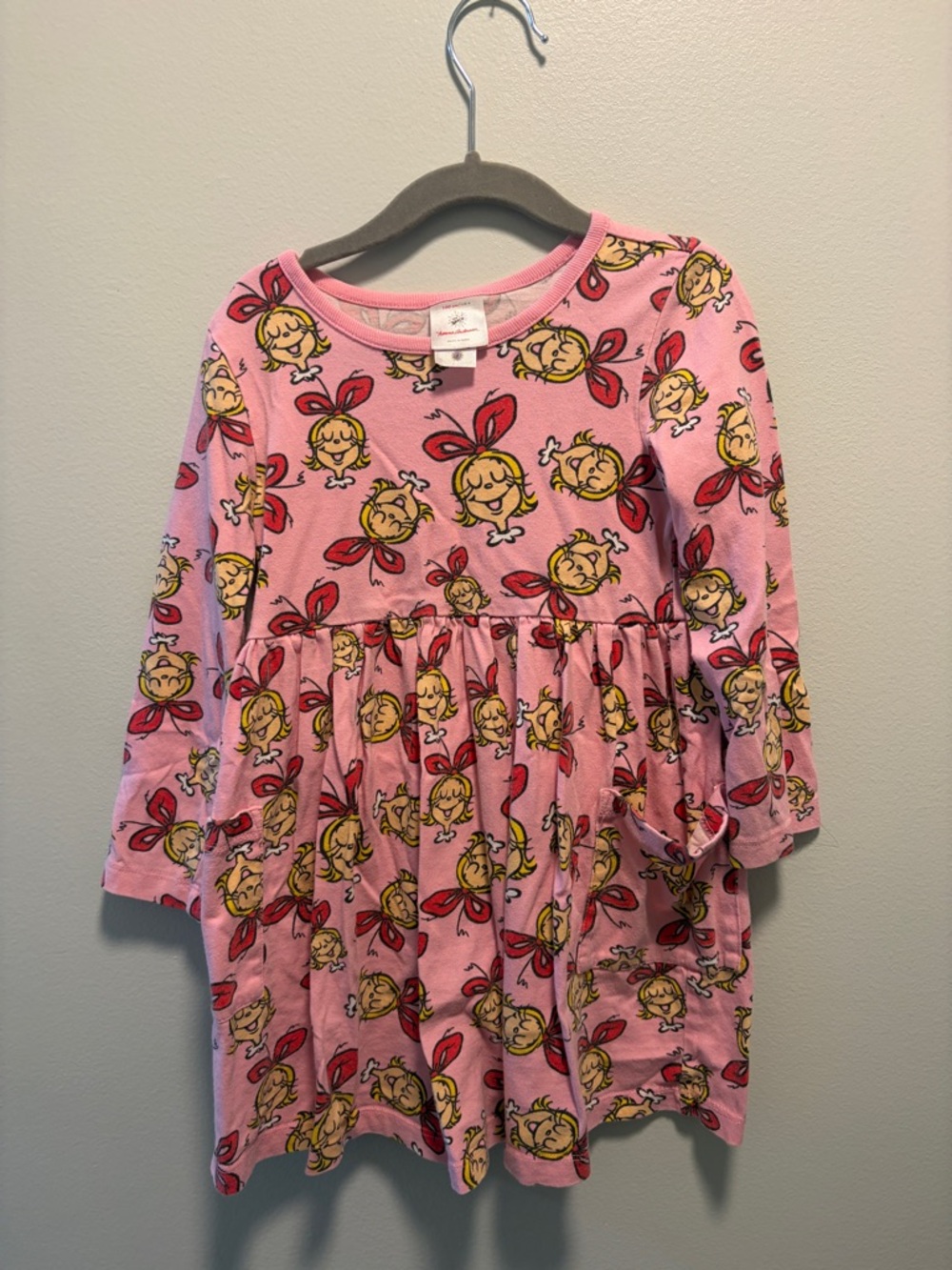 Hanna Andersson Pink Long-Sleeve Dress with Yellow Character Print